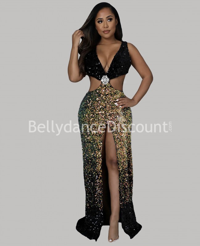 Glitzerndes Bühnenkleid Schwarz-Gold