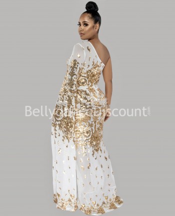 Langes Tanzkleid Weiß und Gold
