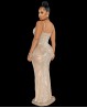 See-through beige dance dress with rhinestones
