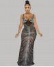 Vestido de baile negro transparente con pedrería