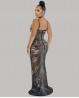 See-through black dance dress with rhinestones