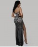Abito lungo nero trasparente con strass