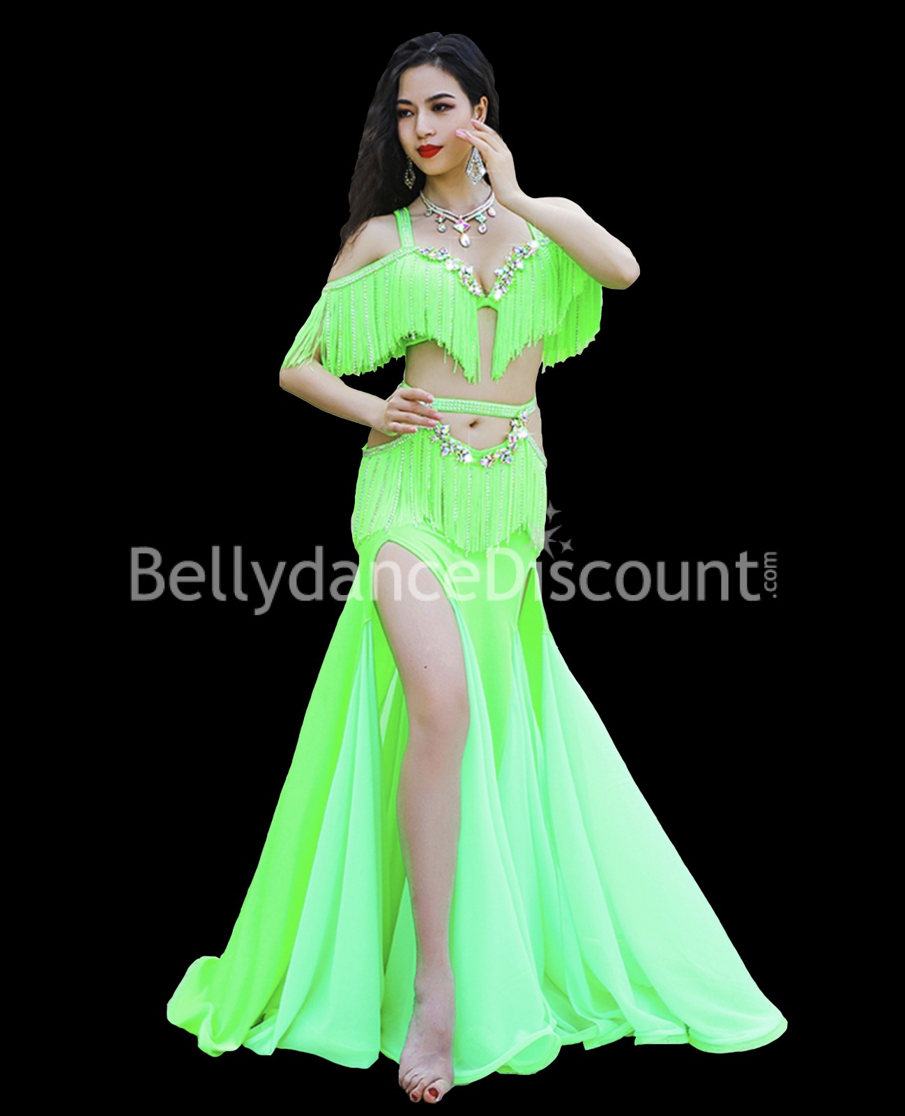 Costume de danse orientale vert d'eau et or