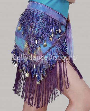 Foulard orientale con frange blu e viola