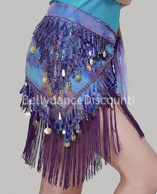 Foulard oriental à franges bleu et violet