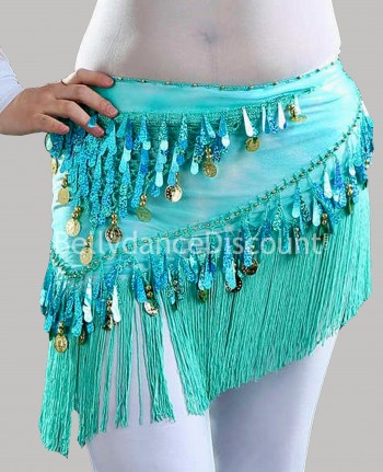 Pañuelo oriental azul turquesa con flecos