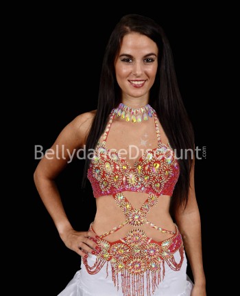 3-piece red diamond Bellydance set