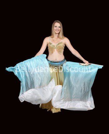Fächer für den orientalischen Tanz in Hellblau Weiß