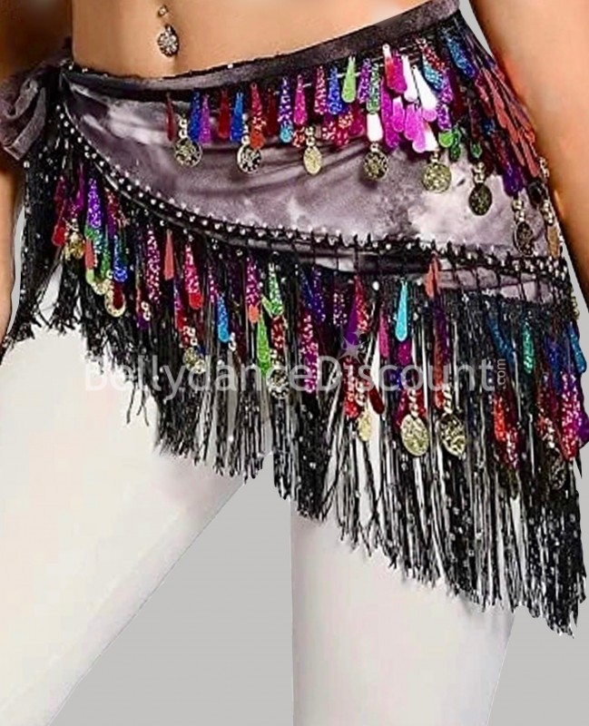 Foulard de danse du ventre multicolore à franges