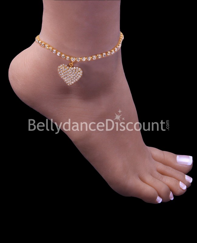 Chaîne de pied dorée strass cœur