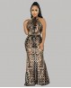 Vestido de danza del vientre con lentejuelas en negro y dorado