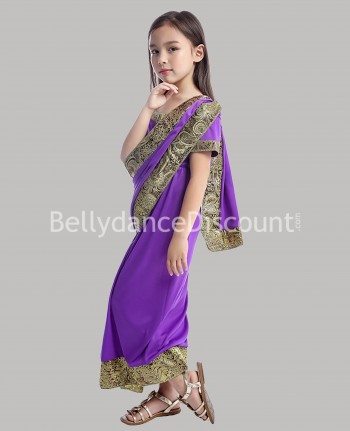 Tenue indienne enfant violette or