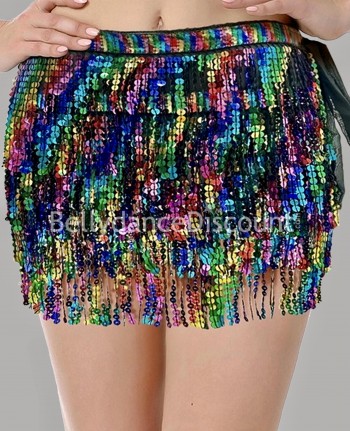 Ceinture de danse orientale franges pailletées multicolores