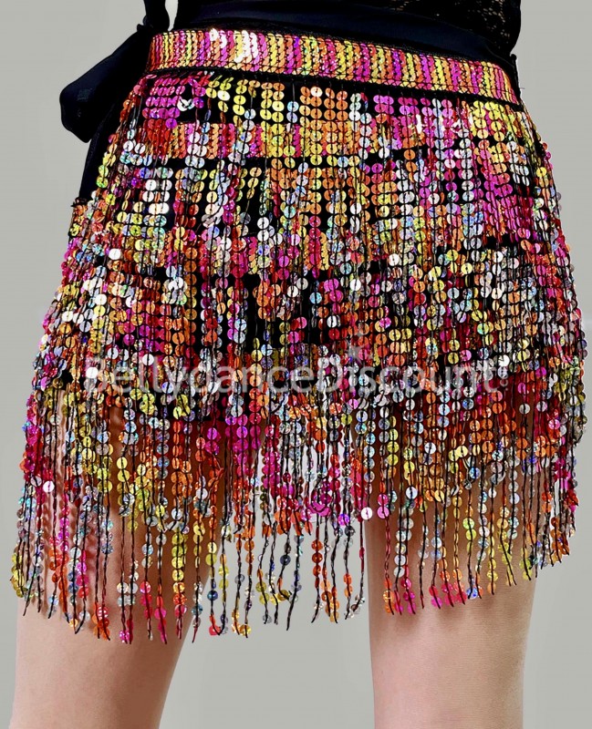 Bellydance belt with pink gold sequined fringes