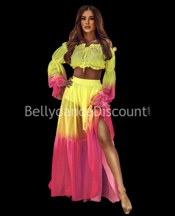 Completo di danza 2 pezzi giallo fucsia