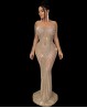 Langes, transparentes Tanzkleid Beige mit Strass