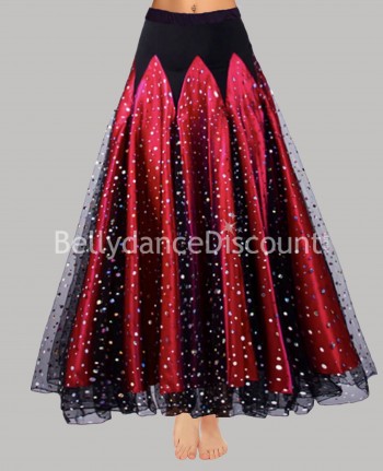 Red sequined satin dance skirt