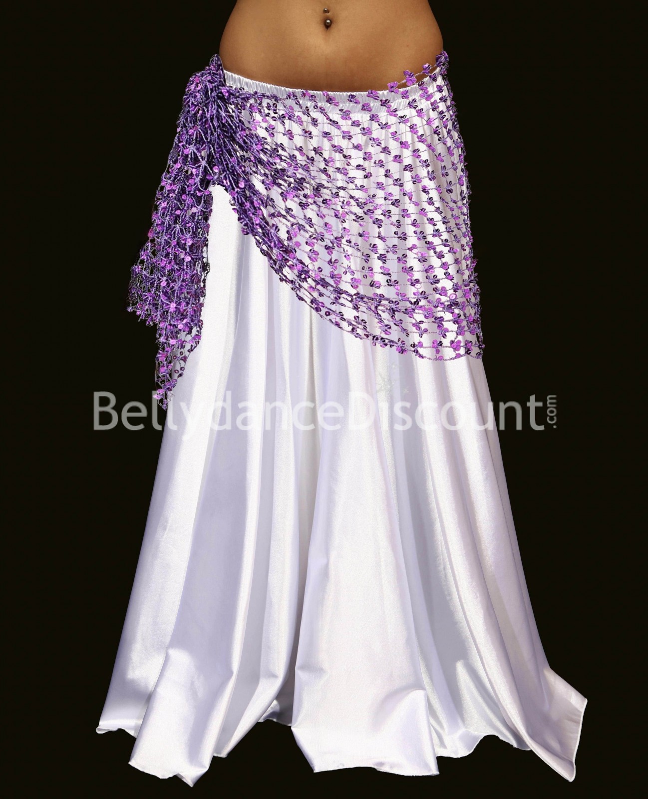 Foulard de danse orientale violet à paillettes