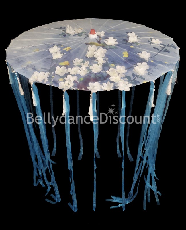 Ombrelle fleurs et rubans bleu