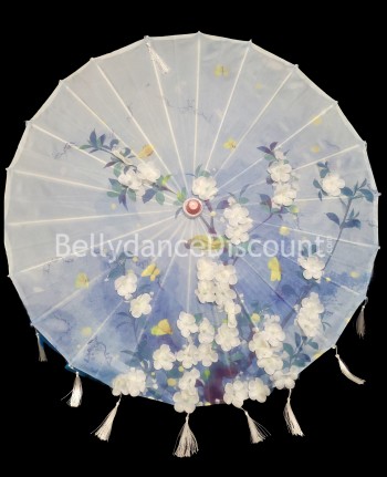 Ombrelle fleurs et rubans bleu