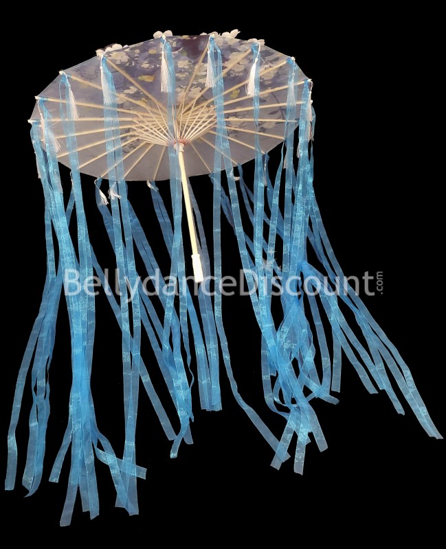 Umbrella with flowers and blue ribbons