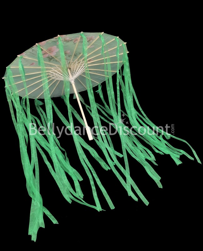 Umbrella with flowers and green ribbons