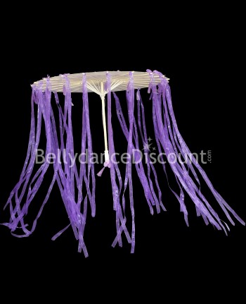 Sombrilla con flores y cintas moradas