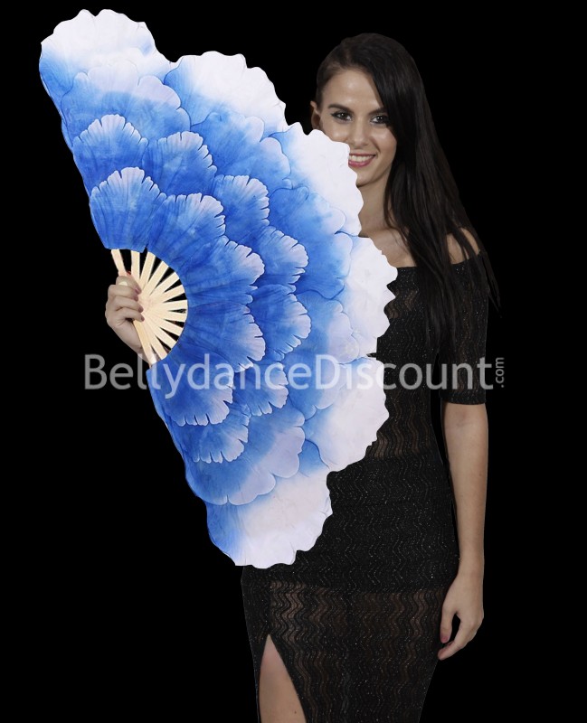 Ventaglio molto grande "petali di fiore" bianco e blu (Seconda scelta)