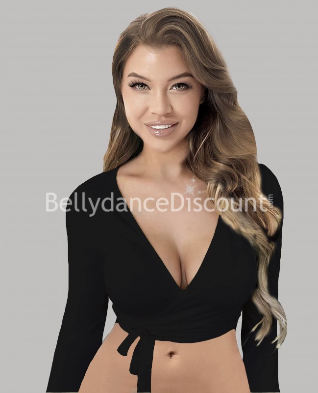 Black long sleeve dance wrap-over top
