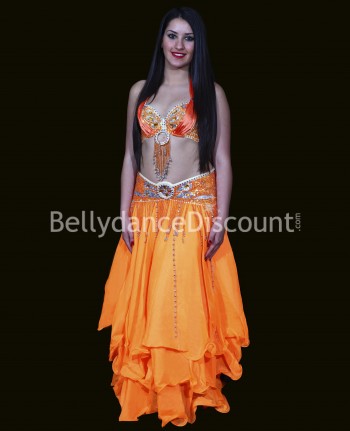 Orange belly dance skirt with lining