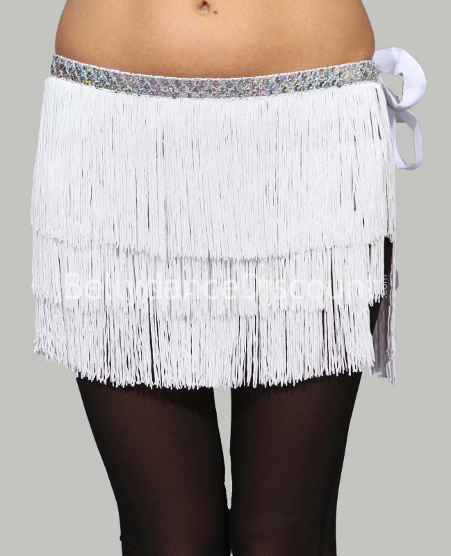 Cinturón de danza del vientre con flecos blanco