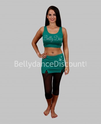 "Bellydance" Tank top + short skirt green in strass