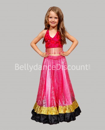 Falda de danza oriental y Bollywood fucsia para niña
