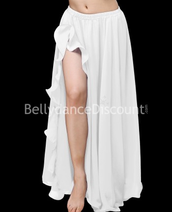 White Bellydance skirt with slit and flounces