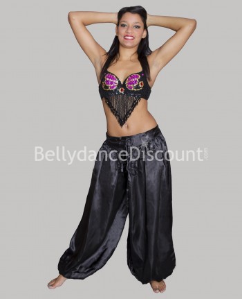 Pantalones negros en satén para danza orien​tal y Bollywood