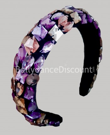 Velvet headband with purple pink rhinestones