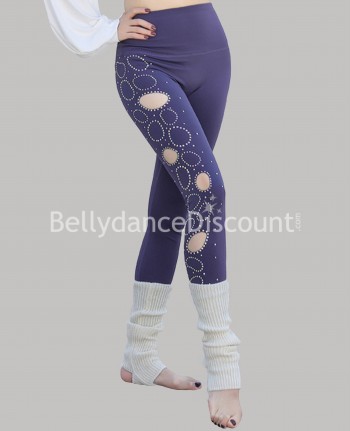Purple dance leggings with rhinestones