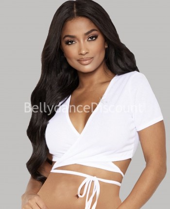 White short sleeves dance wrap-over top