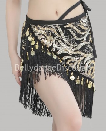 Foulard di danza del ventre a frange nero e oro