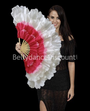 Ventaglio molto grande "petali di fiore" bianco e fucsia