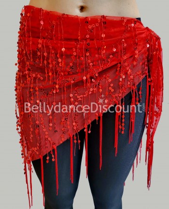 Hüft Tuch für orientalischen Tanz glänzend in Rot