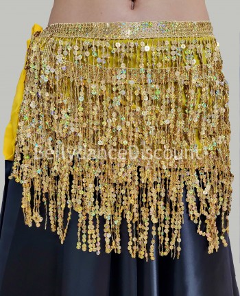 Bellydance belt gold with sequined fringes