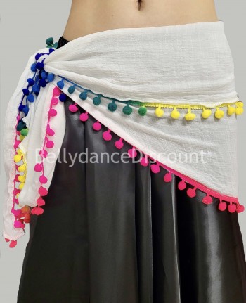 White and multicolored Bellydance scarf