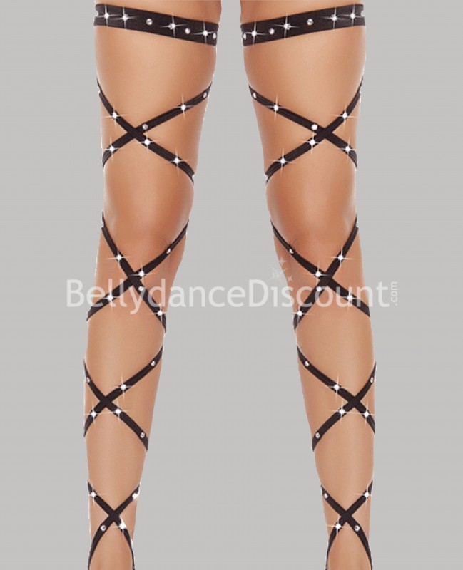 Lacets de jambes à strass noirs