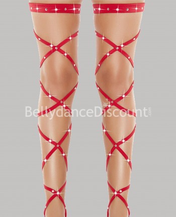 Red leg wraps with rhinestones