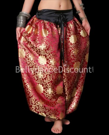 Pantalon bordeaux satin imprimé jacquard