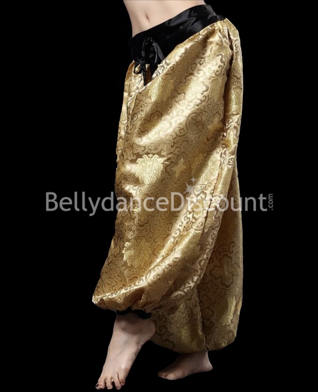Hose aus Satin in Gold mit Jacquard-Muster