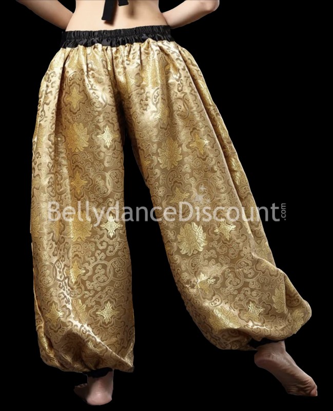 Hose aus Satin in Gold mit Jacquard-Muster
