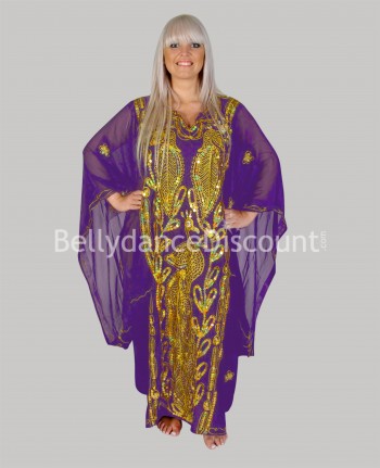 Vestido Khaliji para danza del vientre violeta y dorado