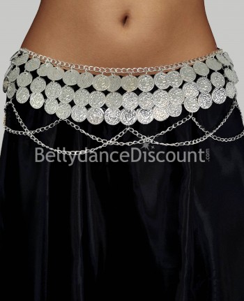 Ceinture métal argentée de danse orientale à sequins